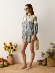 Arcadia Paisley Smock Blouse - Lazuli