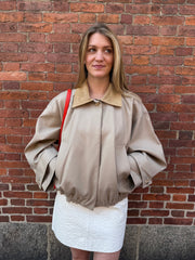 Suede Collar Blouson Jacket - Sand