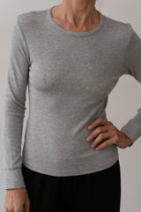 The Baby Rib Scallop Long Sleeve - Heather Grey