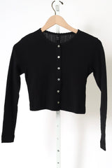 Pointelle Crop Cardigan - Black