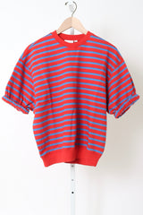 Short Sleeve Oversized Sweatshirt - Red/Bright Cobalt Stripes