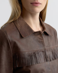 Lazare Fringe Leather Jacket - Dark Brown