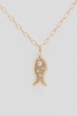 Fish and Diamond Charm Chain Necklace