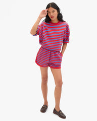 Short Sleeve Oversized Sweatshirt - Red/Bright Cobalt Stripes