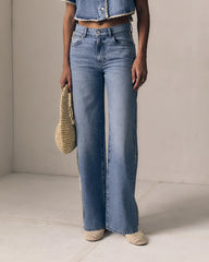 Crochet Trim Column Jean - Whisper Blue