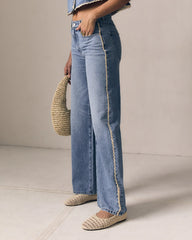Crochet Trim Column Jean - Whisper Blue