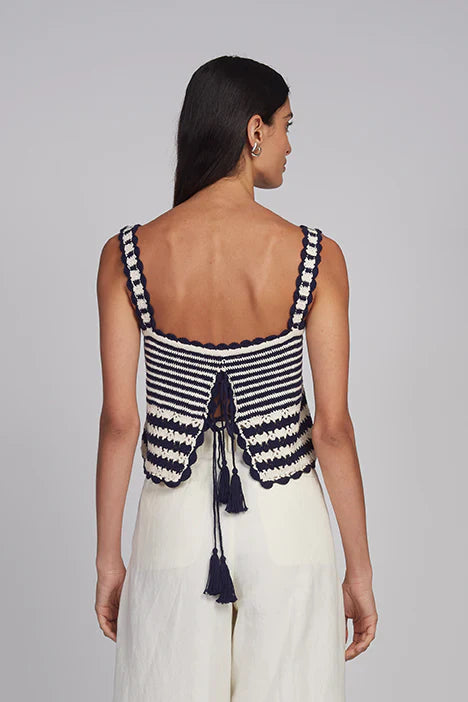 Caria Stripe Crochet Top - Ivory / Navy