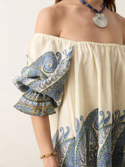 Arcadia Paisley Puff Sleeve Mini Dress - Lazuli