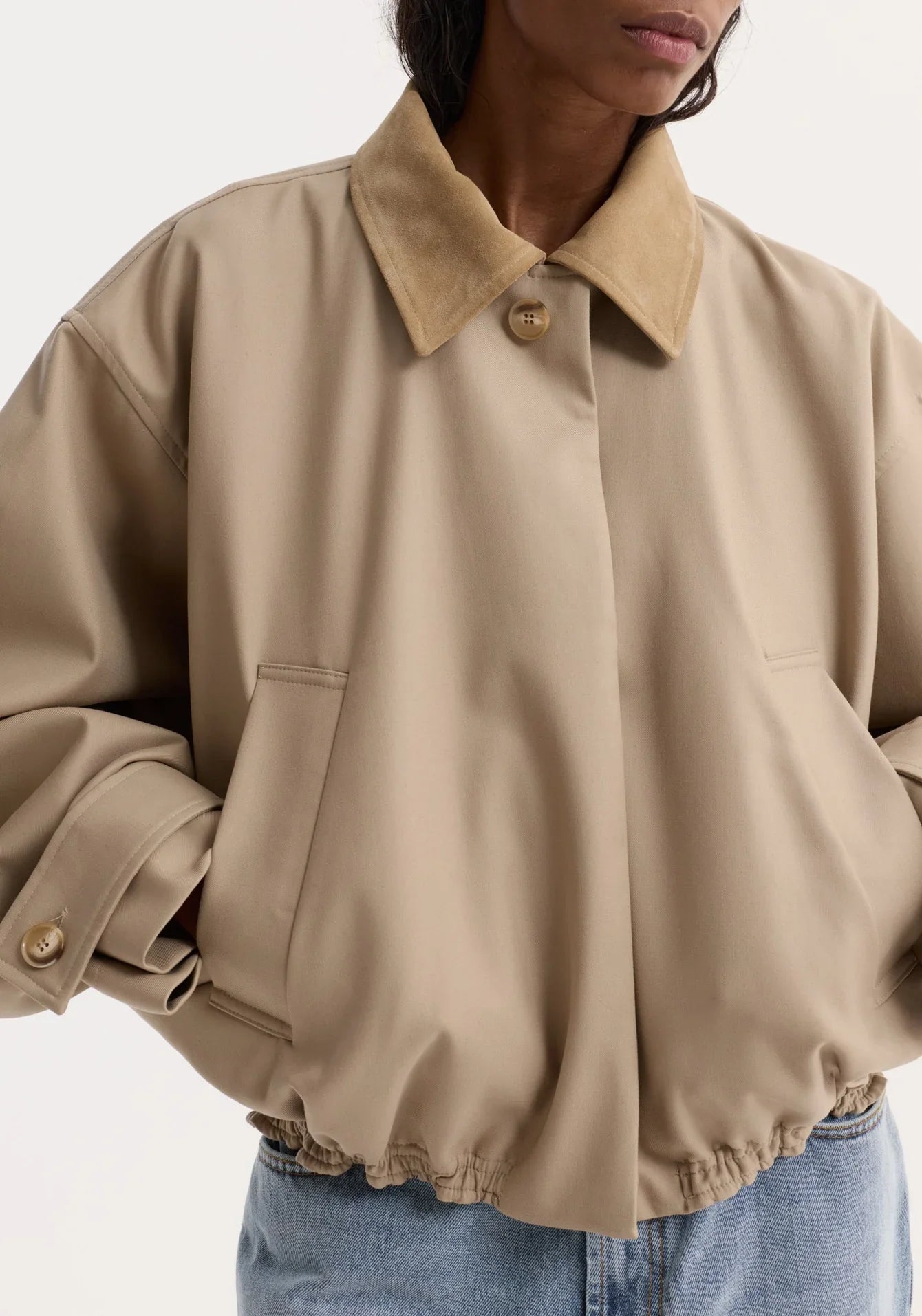 Suede Collar Blouson Jacket - Sand
