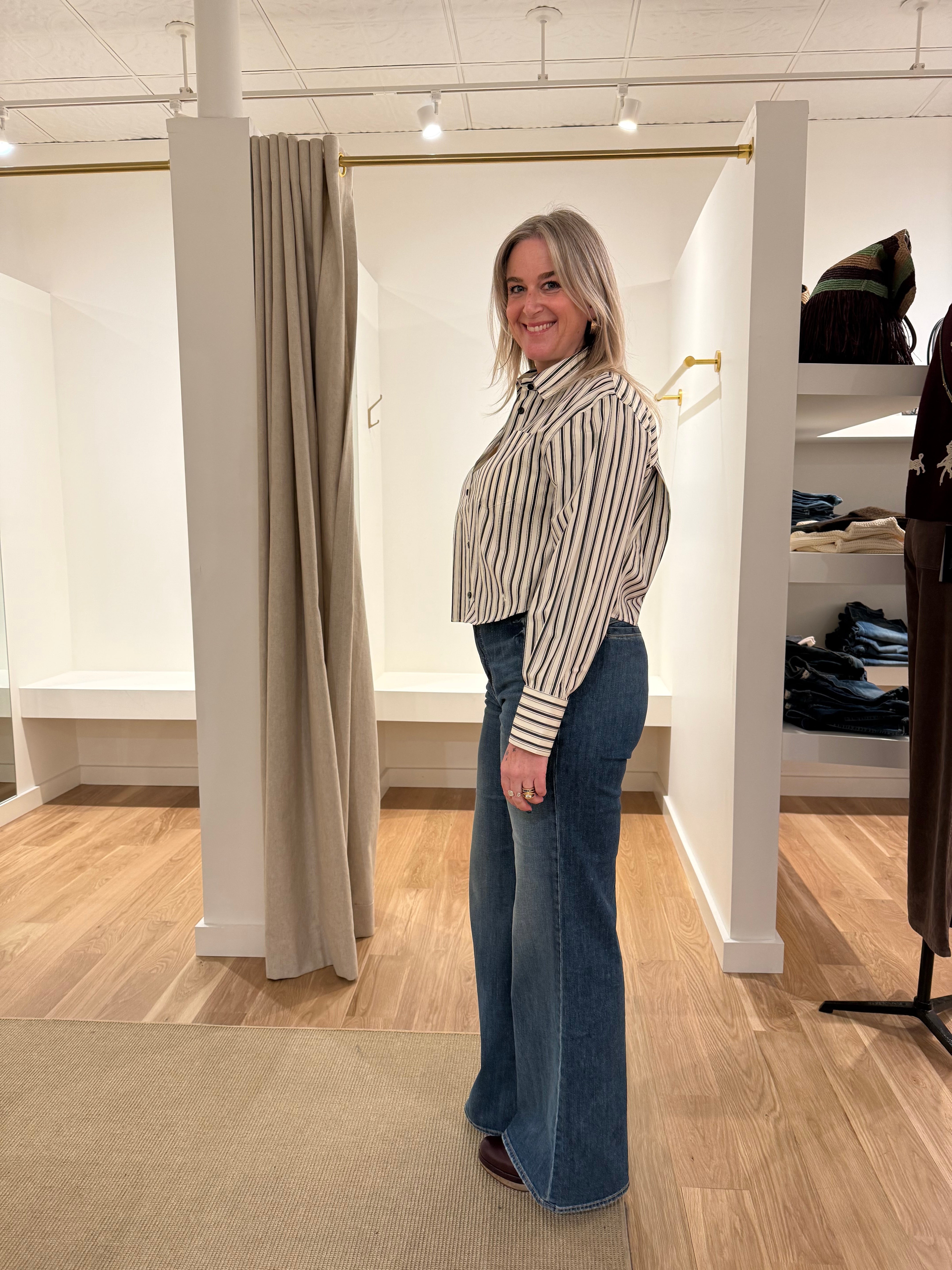 Cropped Shirt - Ivory Stripe