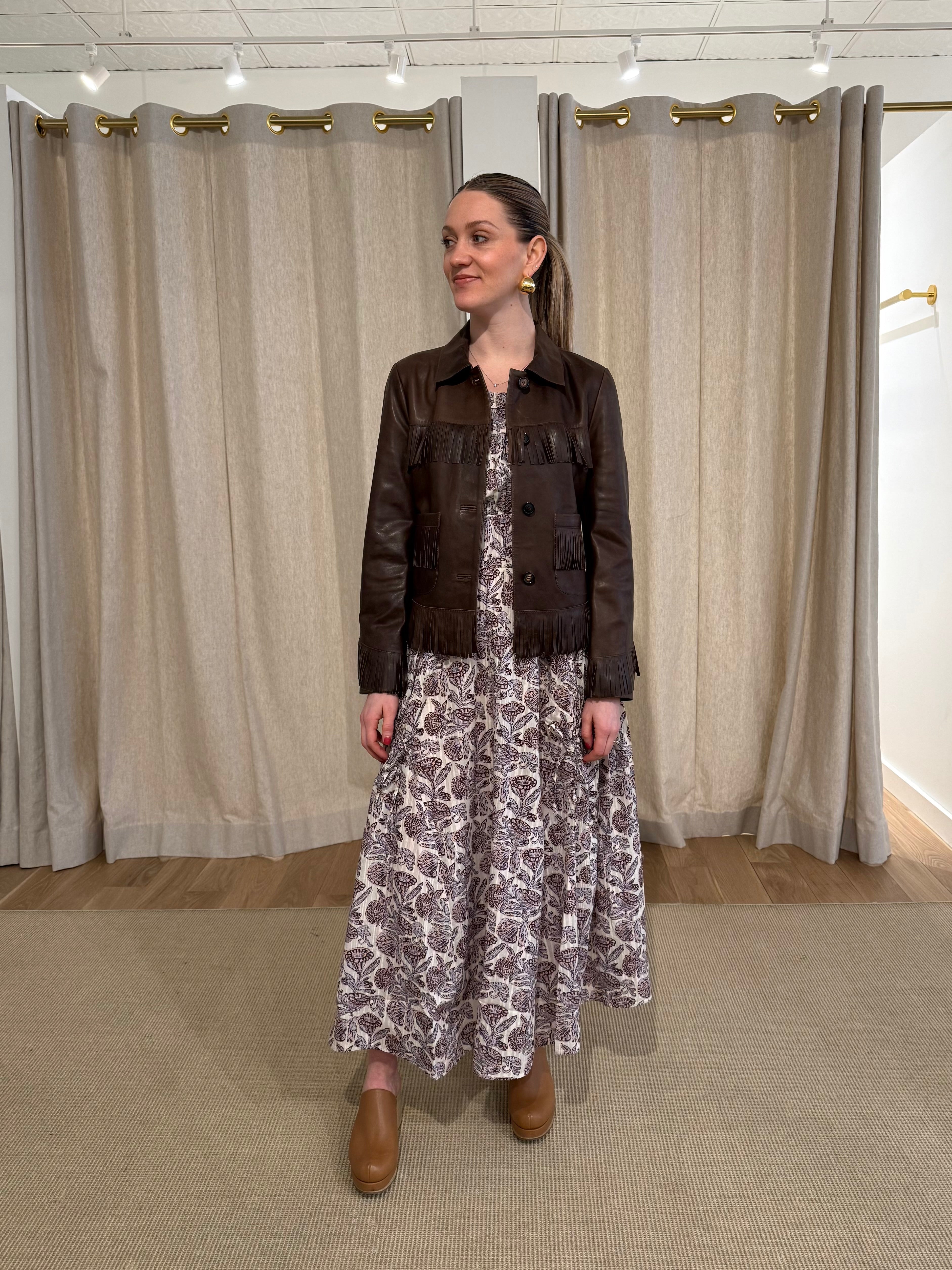 Lazare Fringe Leather Jacket - Dark Brown