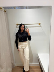 Pointelle Crop Cardigan - Black
