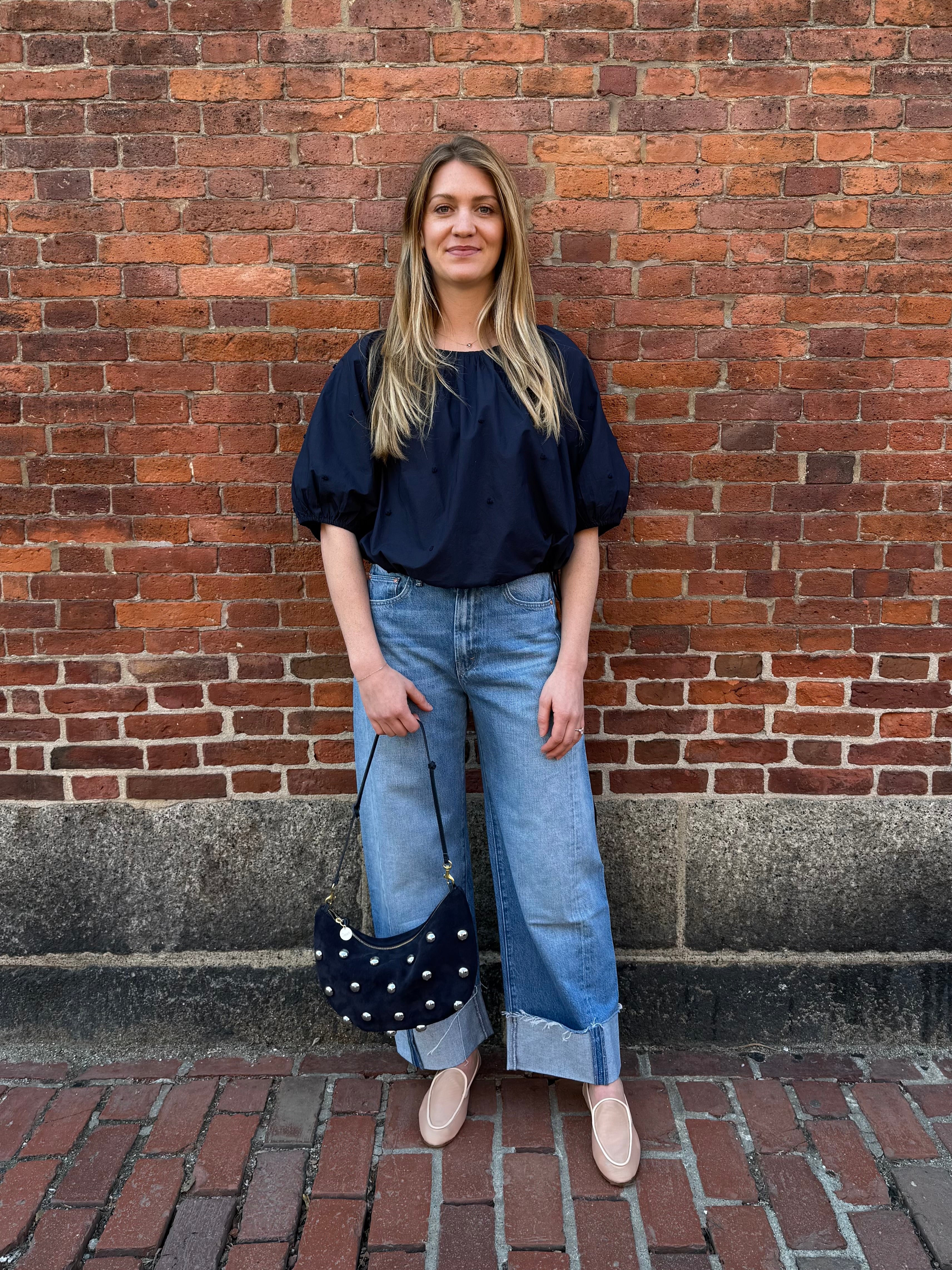 Lotus Embroidered Top - Navy
