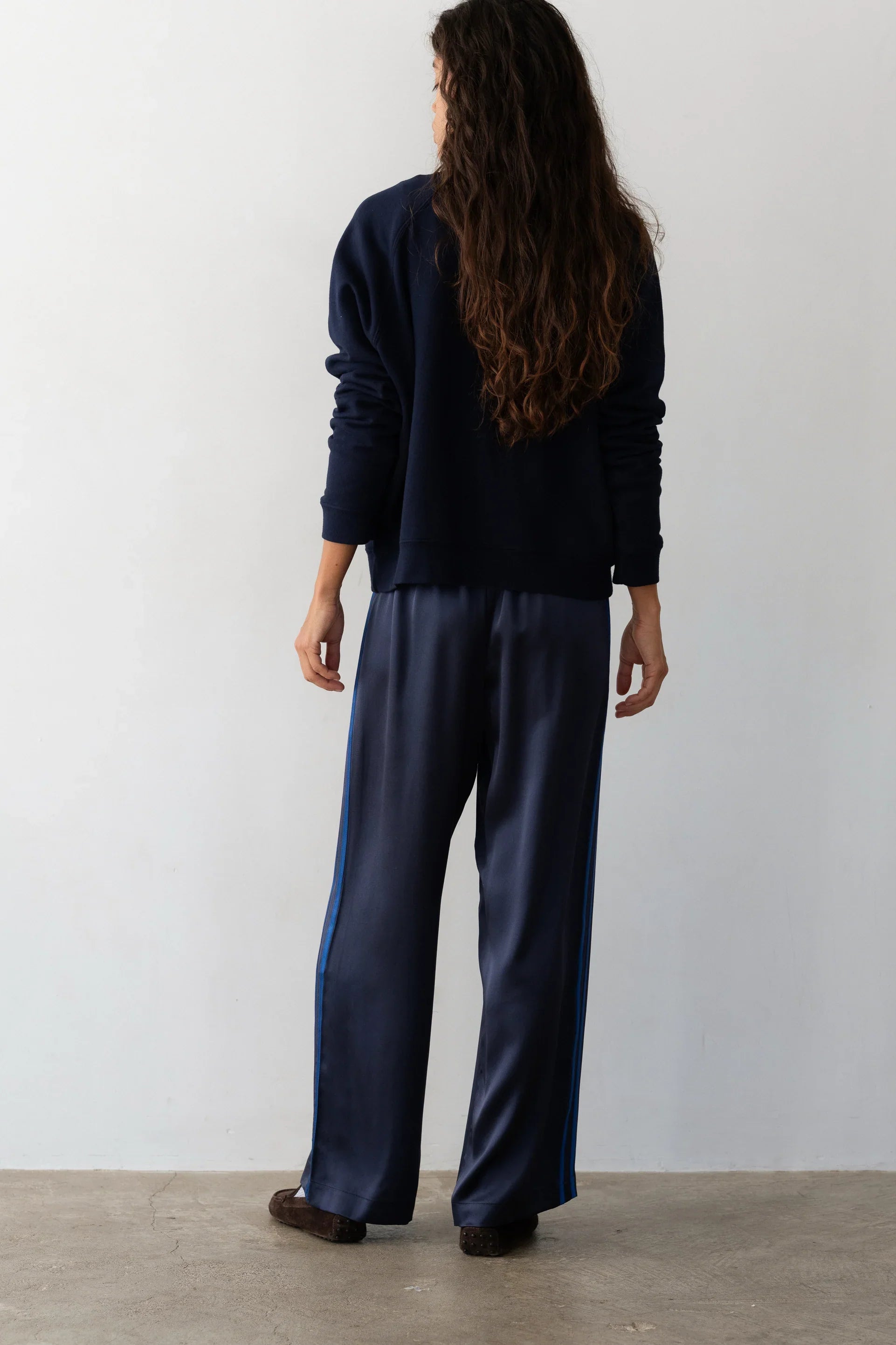 The Silk Stripe Simple Pant - Navy/Blueberry