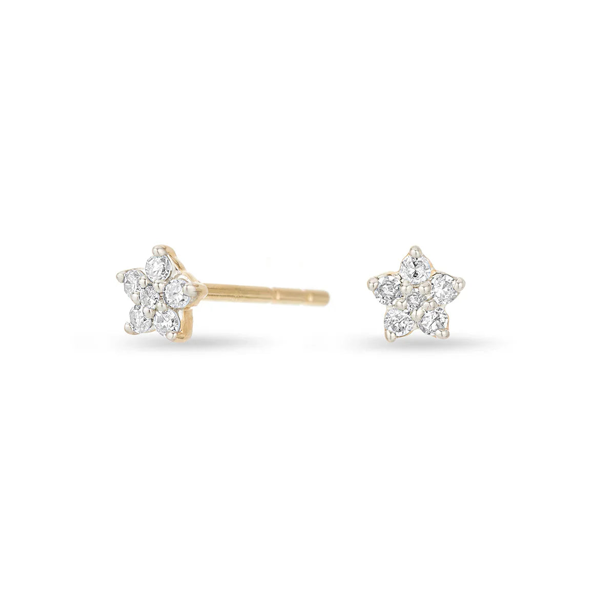 Paris Super Tiny Diamond Flower Posts - 14K Yellow Gold (By Special Order)