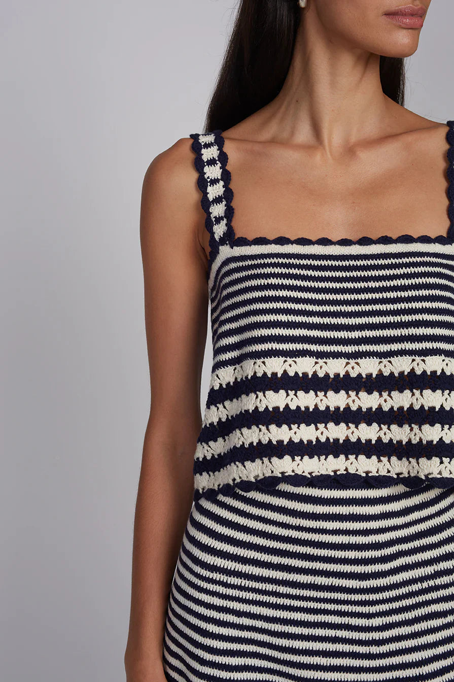 Caria Stripe Crochet Top - Ivory / Navy