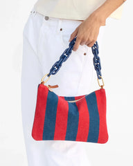 Flat Clutch with Tabs - Poppy/French Blue Canvas Stripe