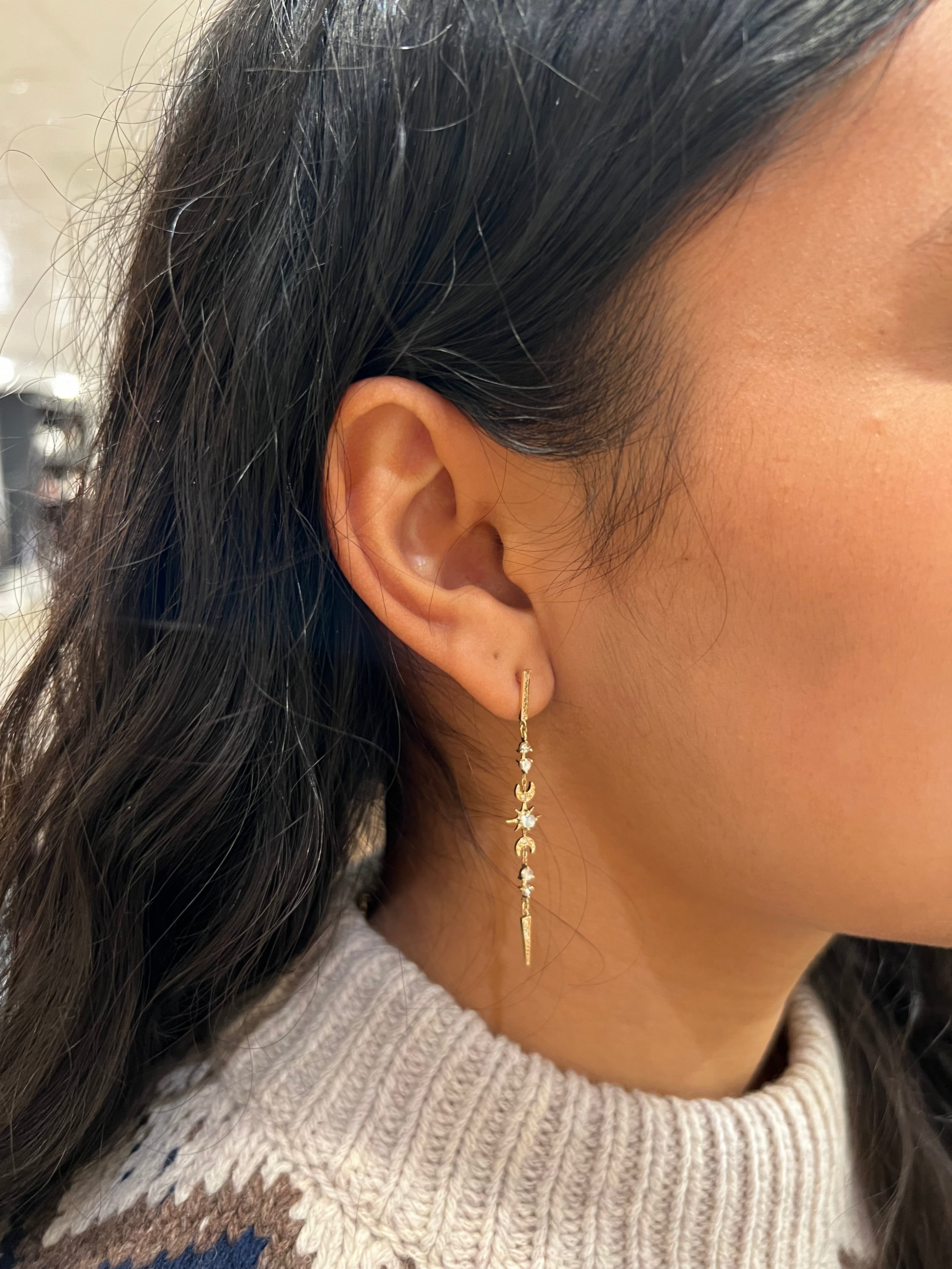 Moonstones & Diamonds Long Stellar Earrings (Pair)