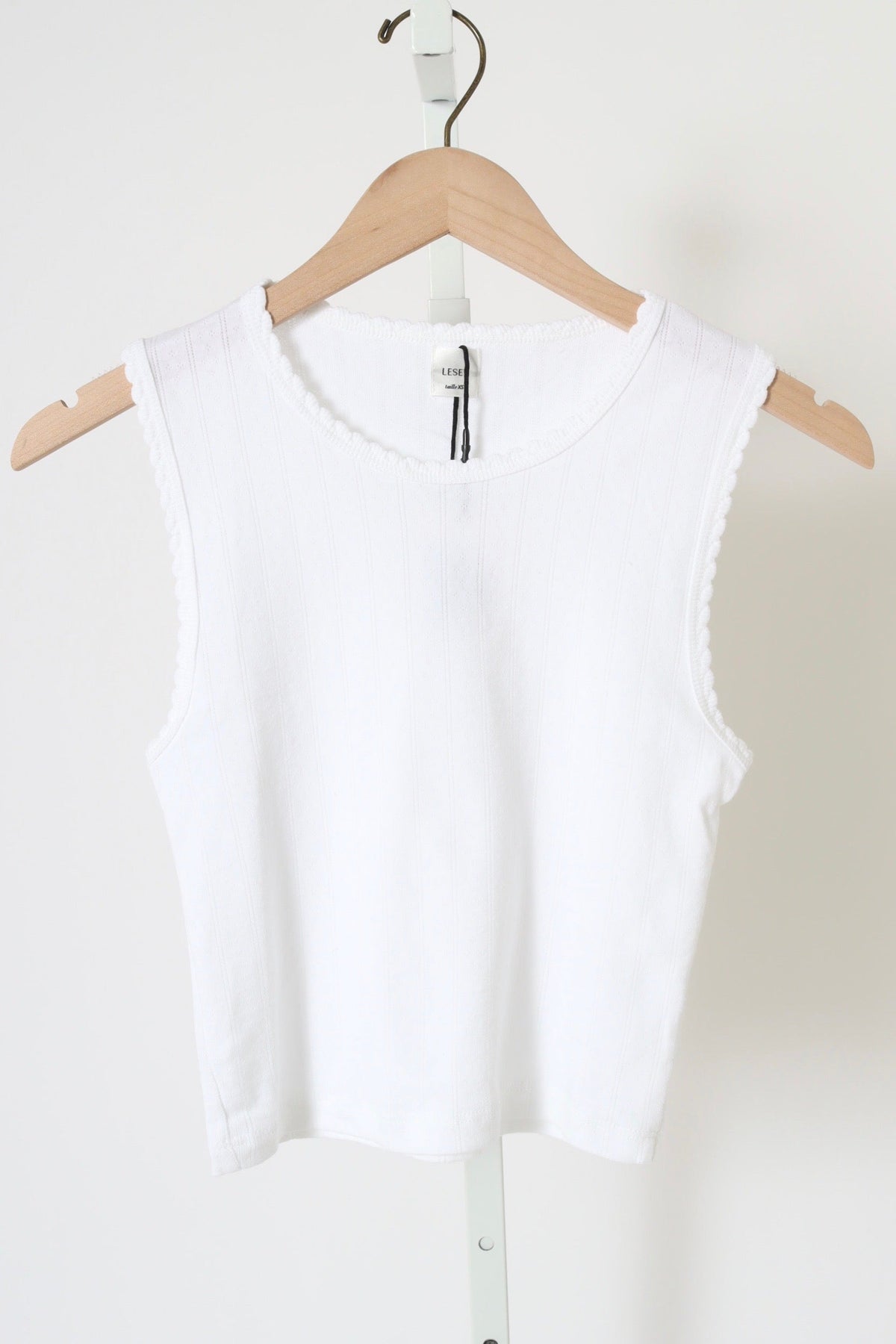 Pointelle Sleeveless Crew - White