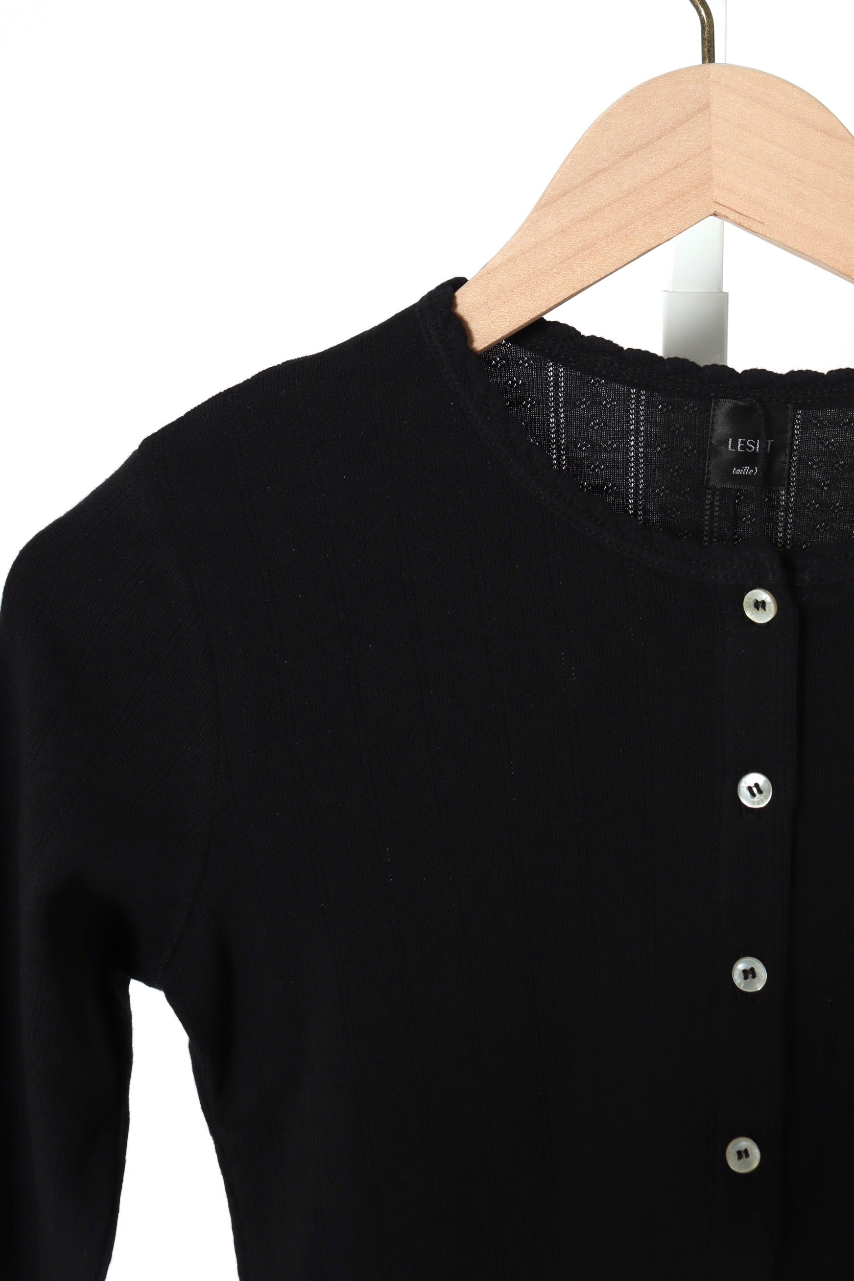 Pointelle Crop Cardigan - Black