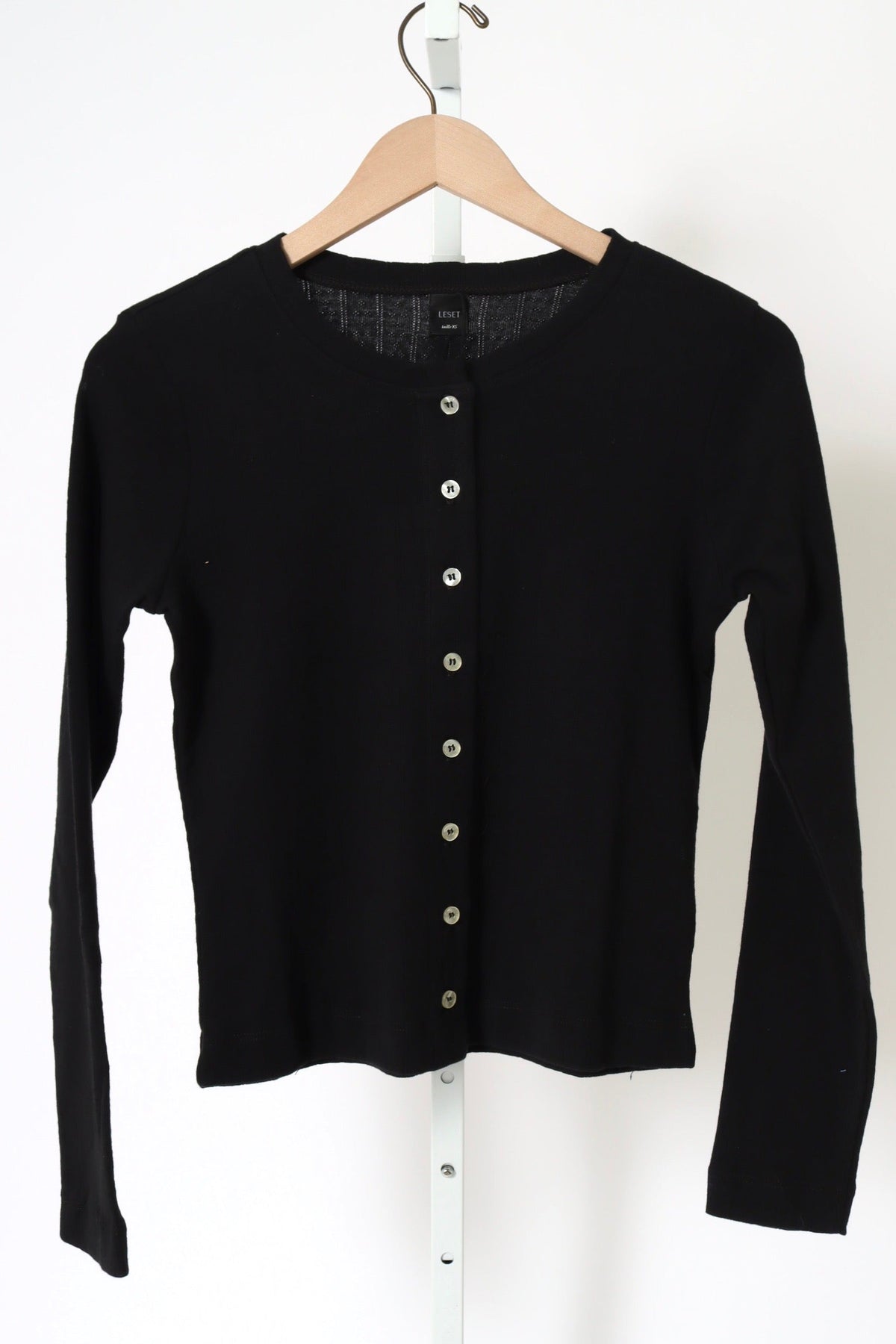 Pointelle Classic Crew Cardigan - Black