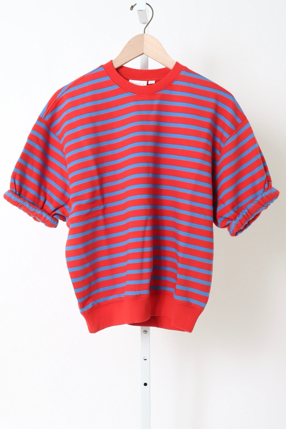 Short Sleeve Oversized Sweatshirt  - Red/Bright Cobalt Stripes