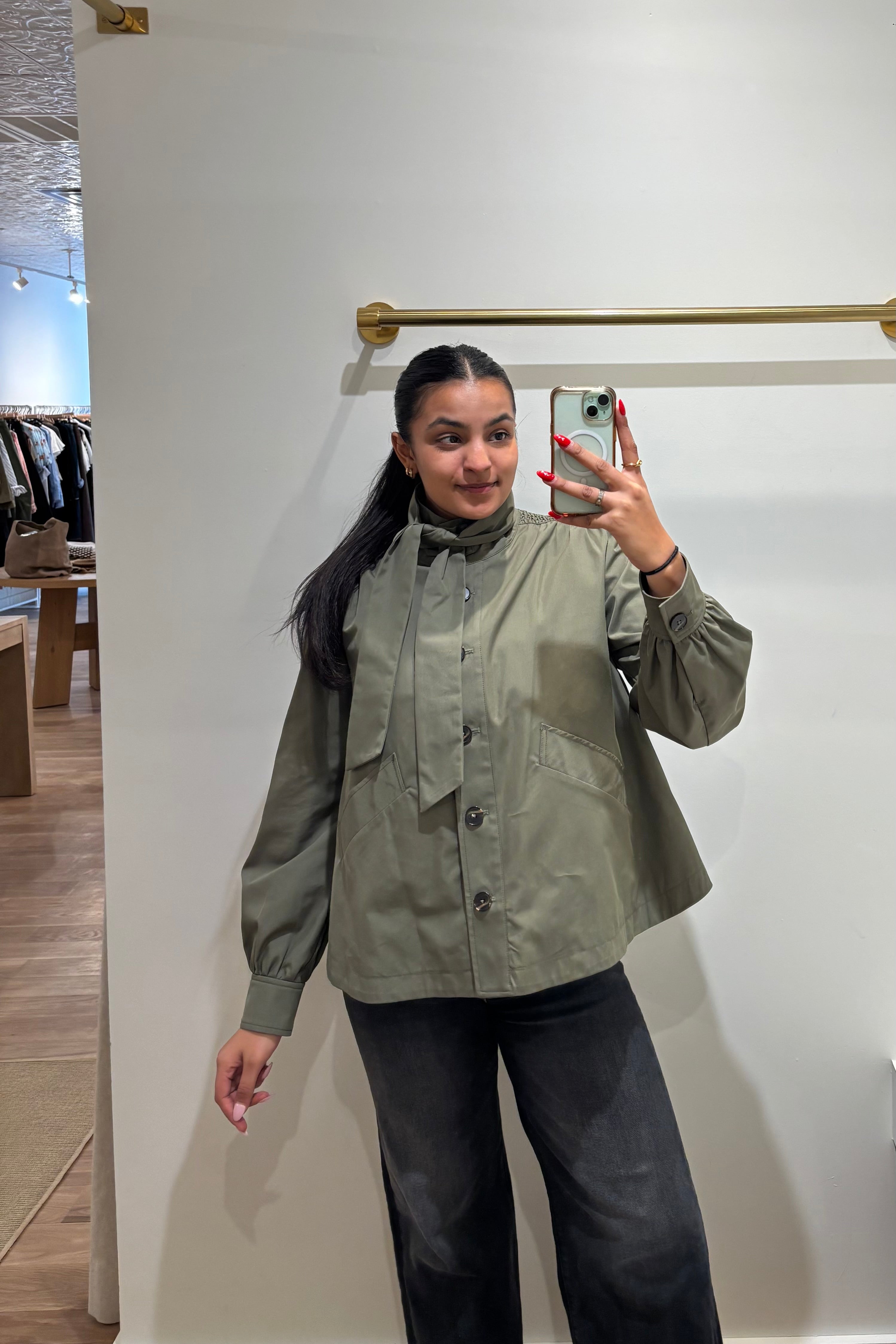 Rainproof Twill Short Peacoat - Khaki