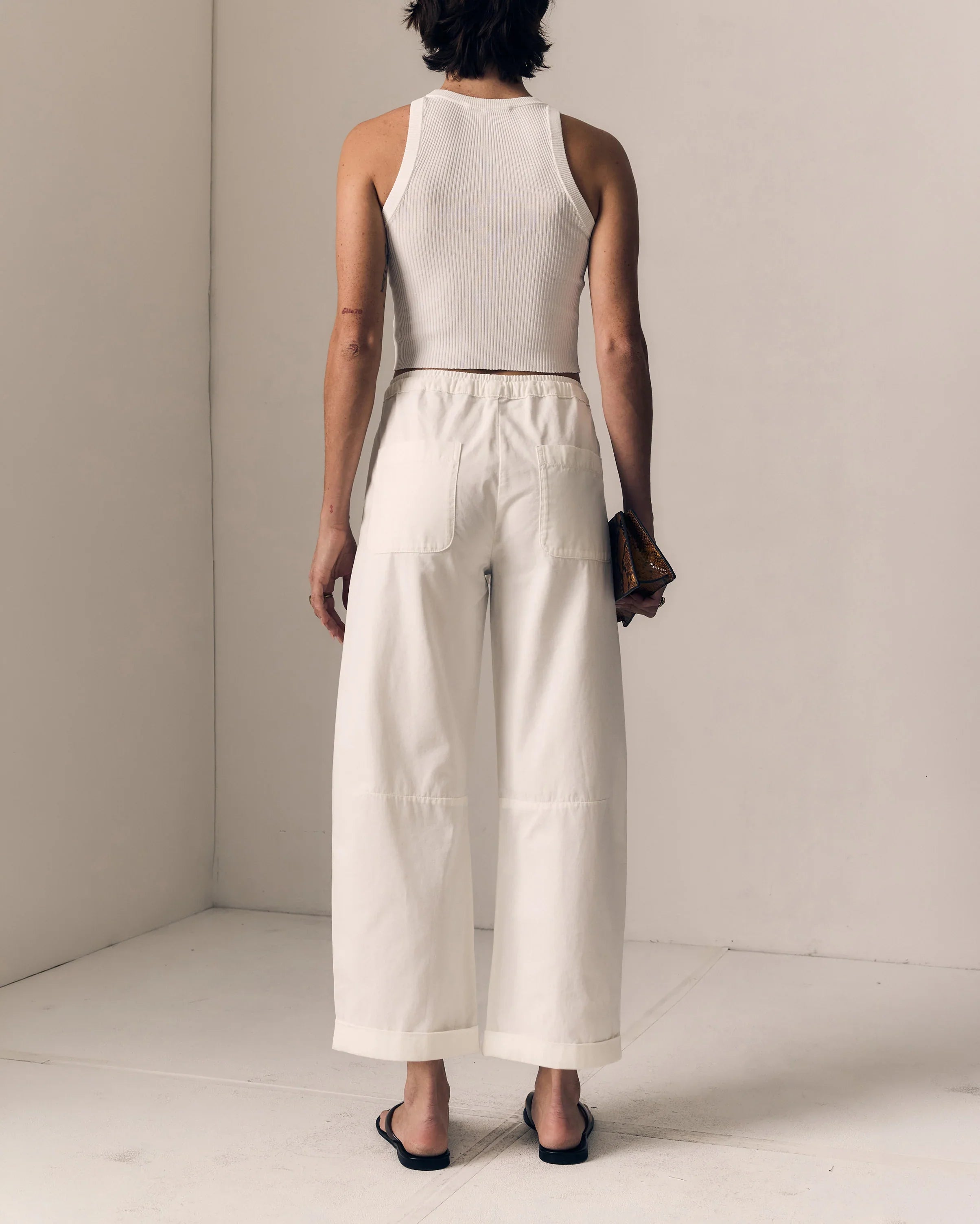 Mara Sateen Drawstring Pant - Soft White