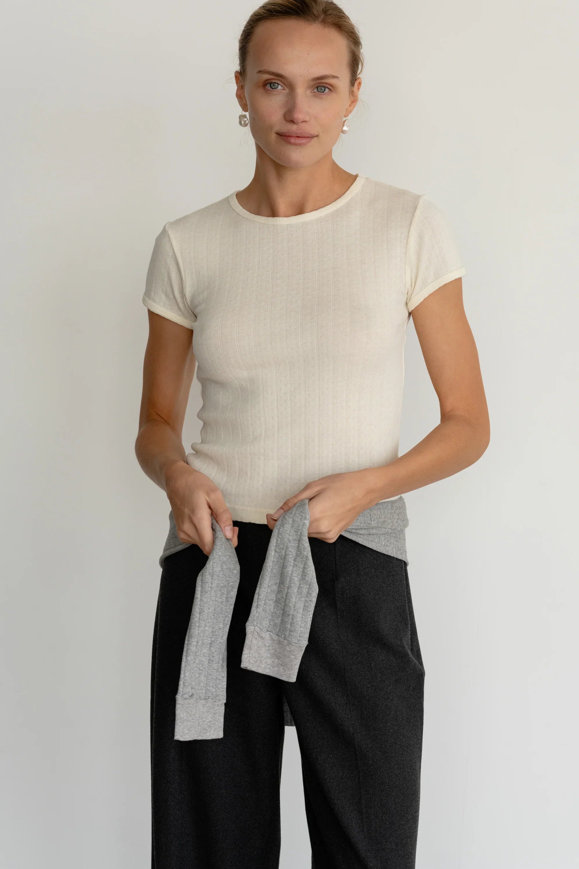The Pointelle Baby Tee - Creme