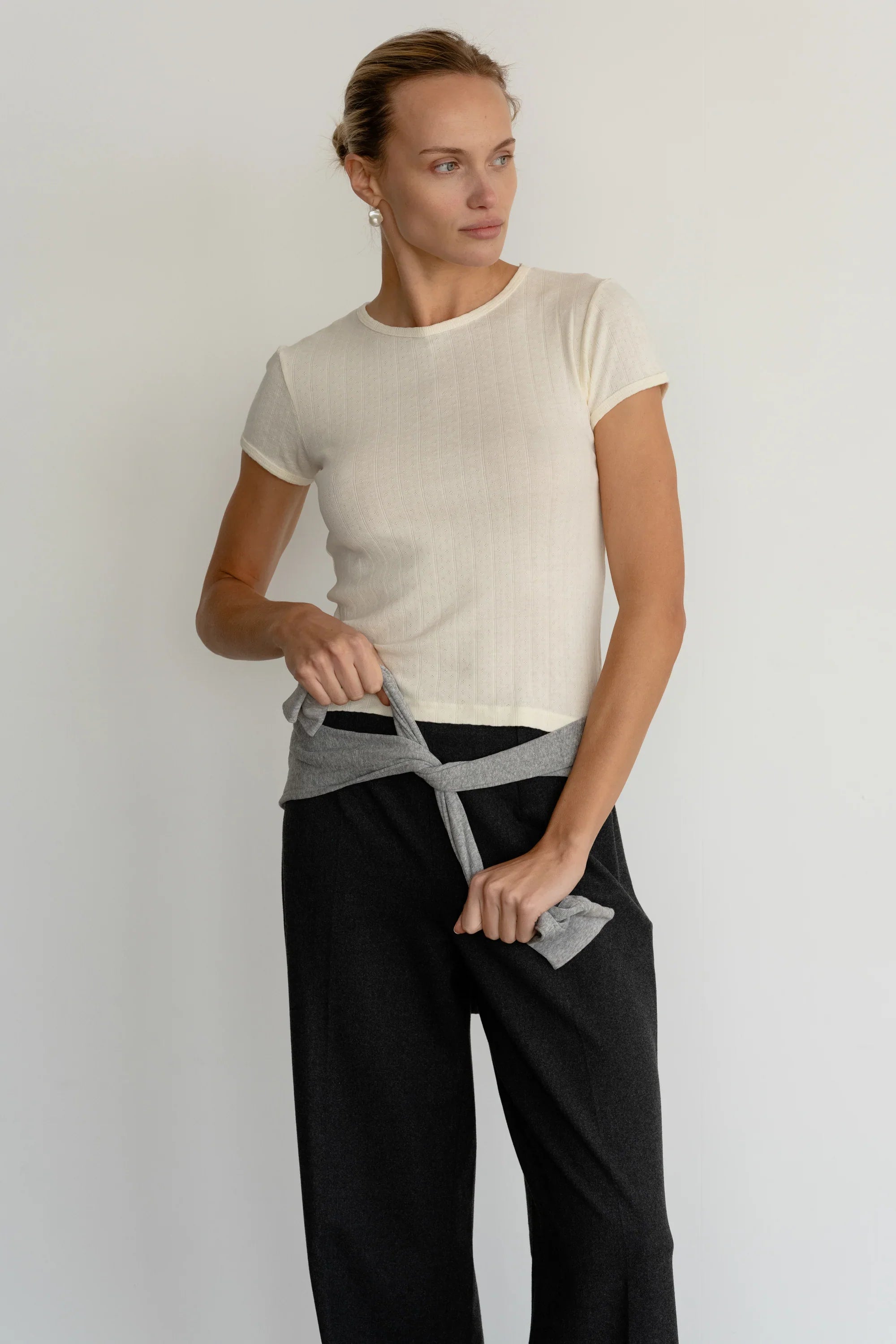 The Pointelle Baby Tee - Creme