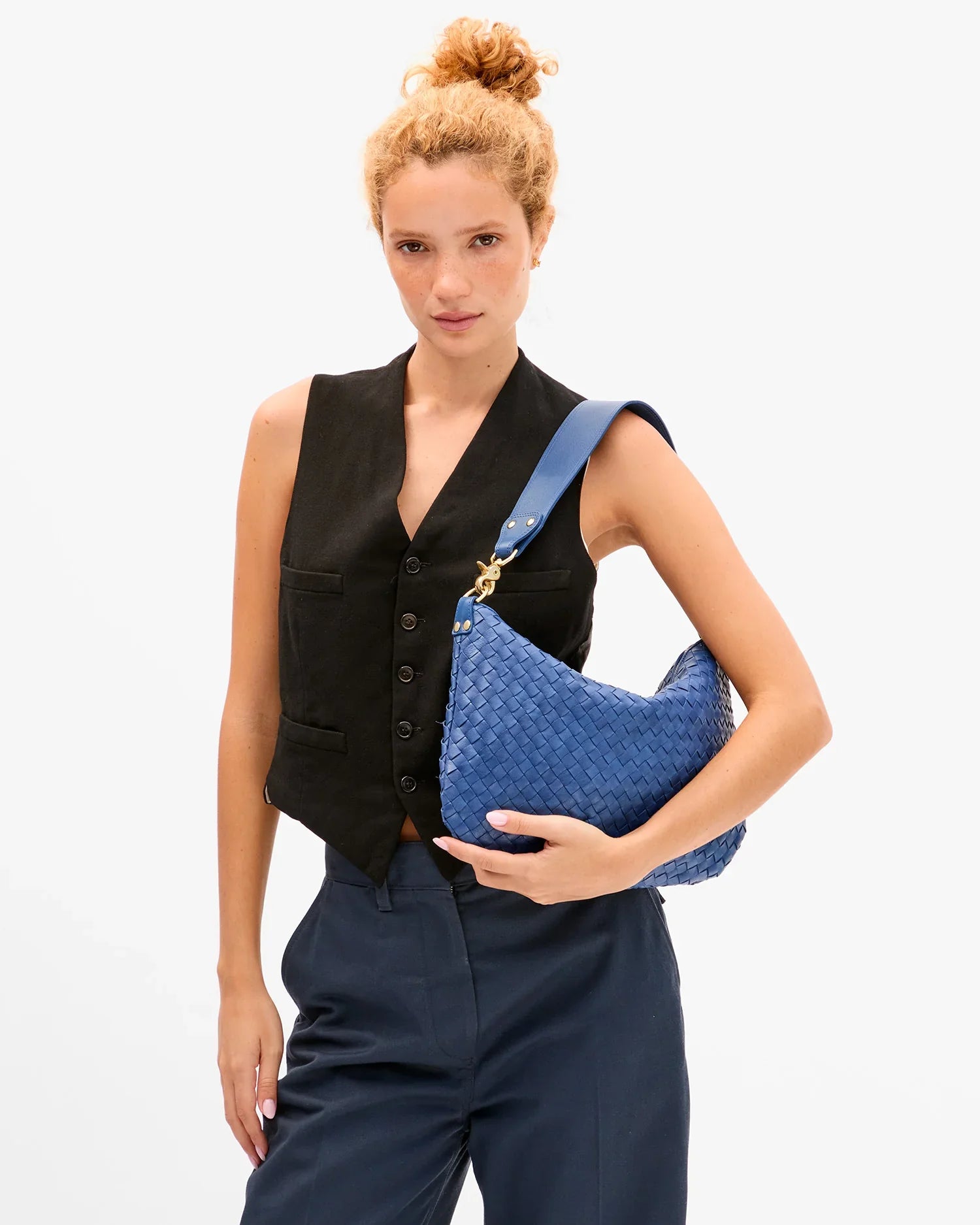 Moyen Messenger - French Blue Diagonal Woven