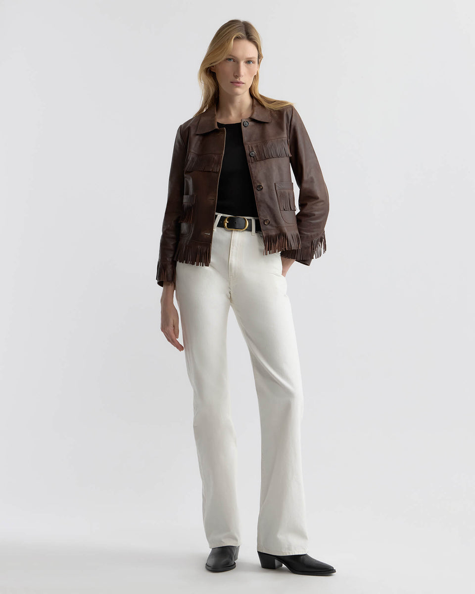 Lazare Fringe Leather Jacket - Dark Brown