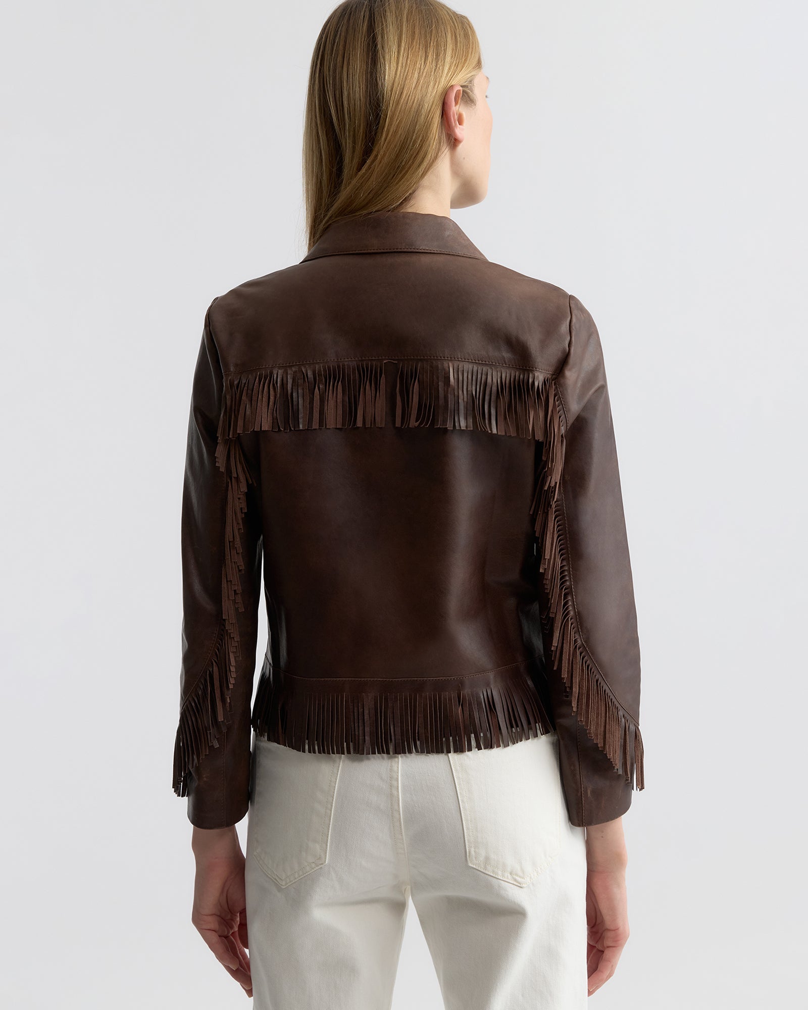 Lazare Fringe Leather Jacket - Dark Brown