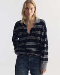 Galvez Stripe Polo - Dark Navy/Grey Stripe