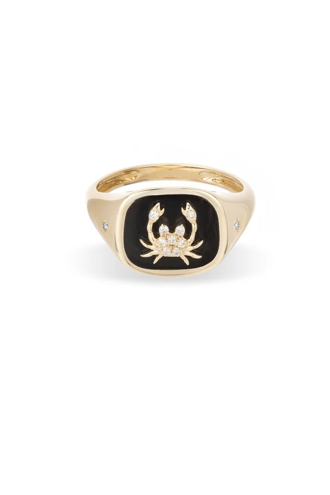 Zodiac Ceramic + Diamond Signet Ring - Y14 (By Special Order)