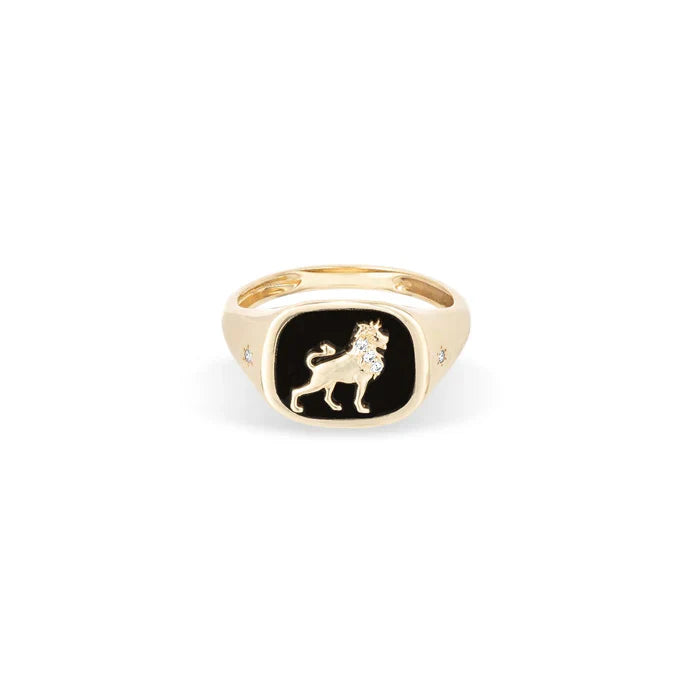 Zodiac Ceramic + Diamond Signet Ring - Y14 (By Special Order)