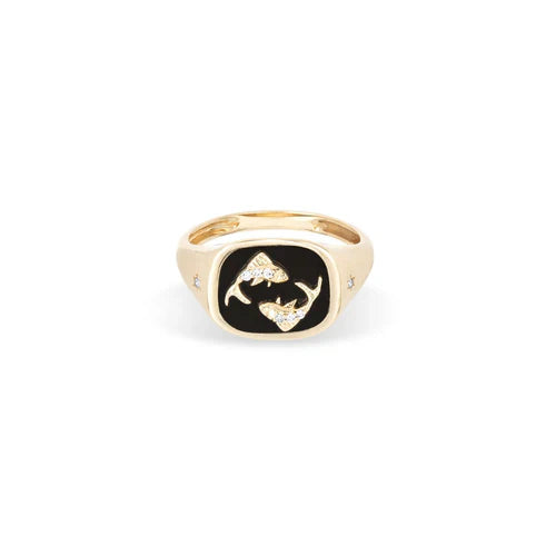 Zodiac Ceramic + Diamond Signet Ring - Y14 (By Special Order)