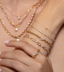 XS Knife Edge Oval Link Bracelet with Diamond Center - 18K Yellow Gold