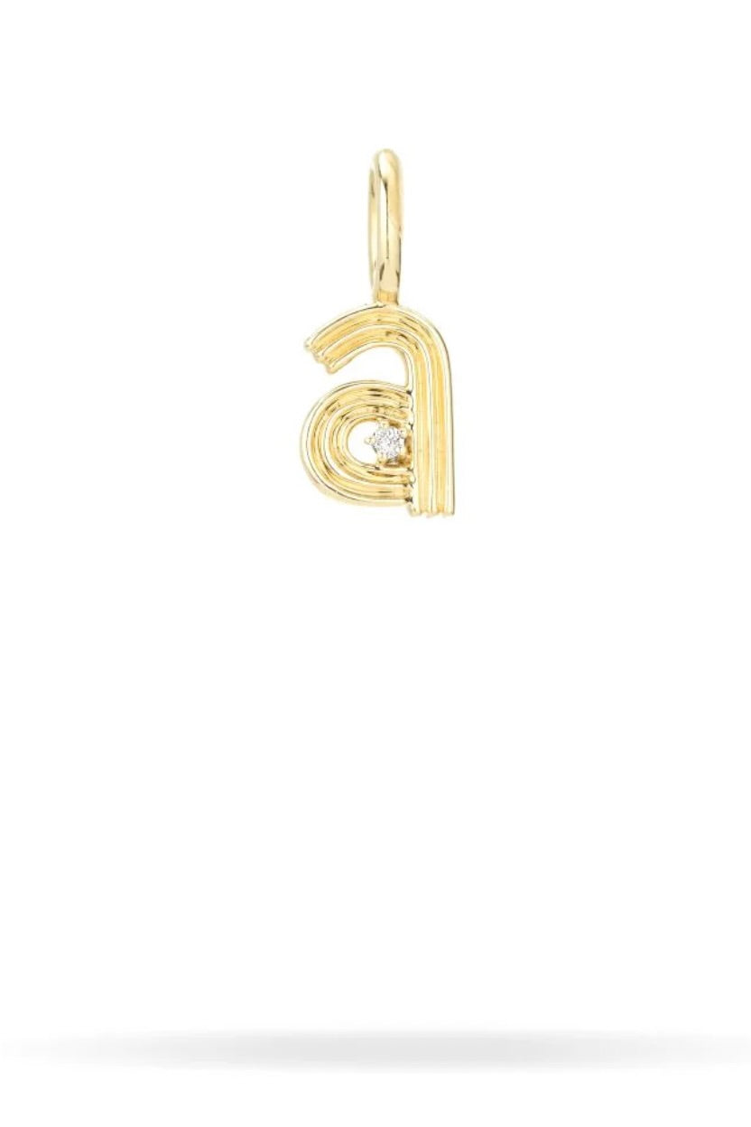 Groovy Diamond Initial Mini Bead Charm - 14K Gold  (By Special Order)