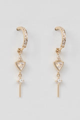 Triangle Moonstone and Diamonds Hoop Earrings (Pair)