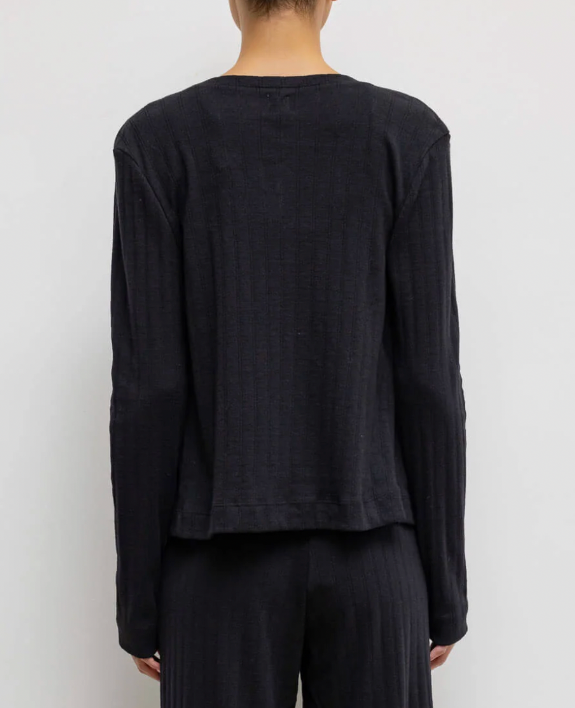 Pointelle Classic Crew Cardigan - Black