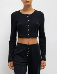 Pointelle Crop Cardigan - Black