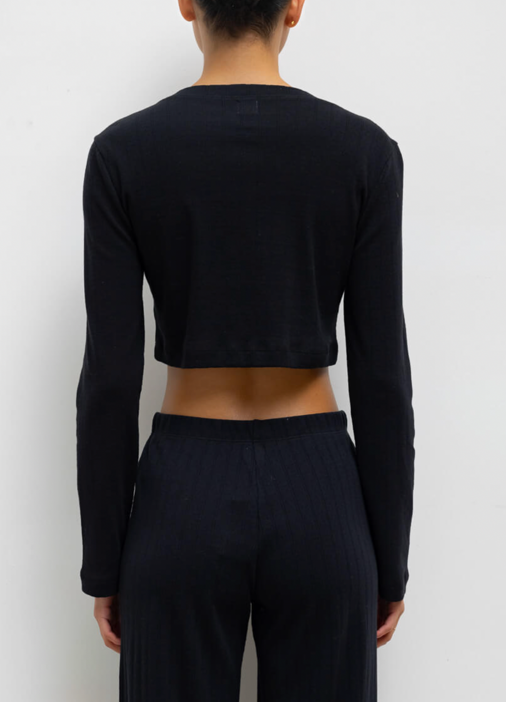 Pointelle Crop Cardigan - Black