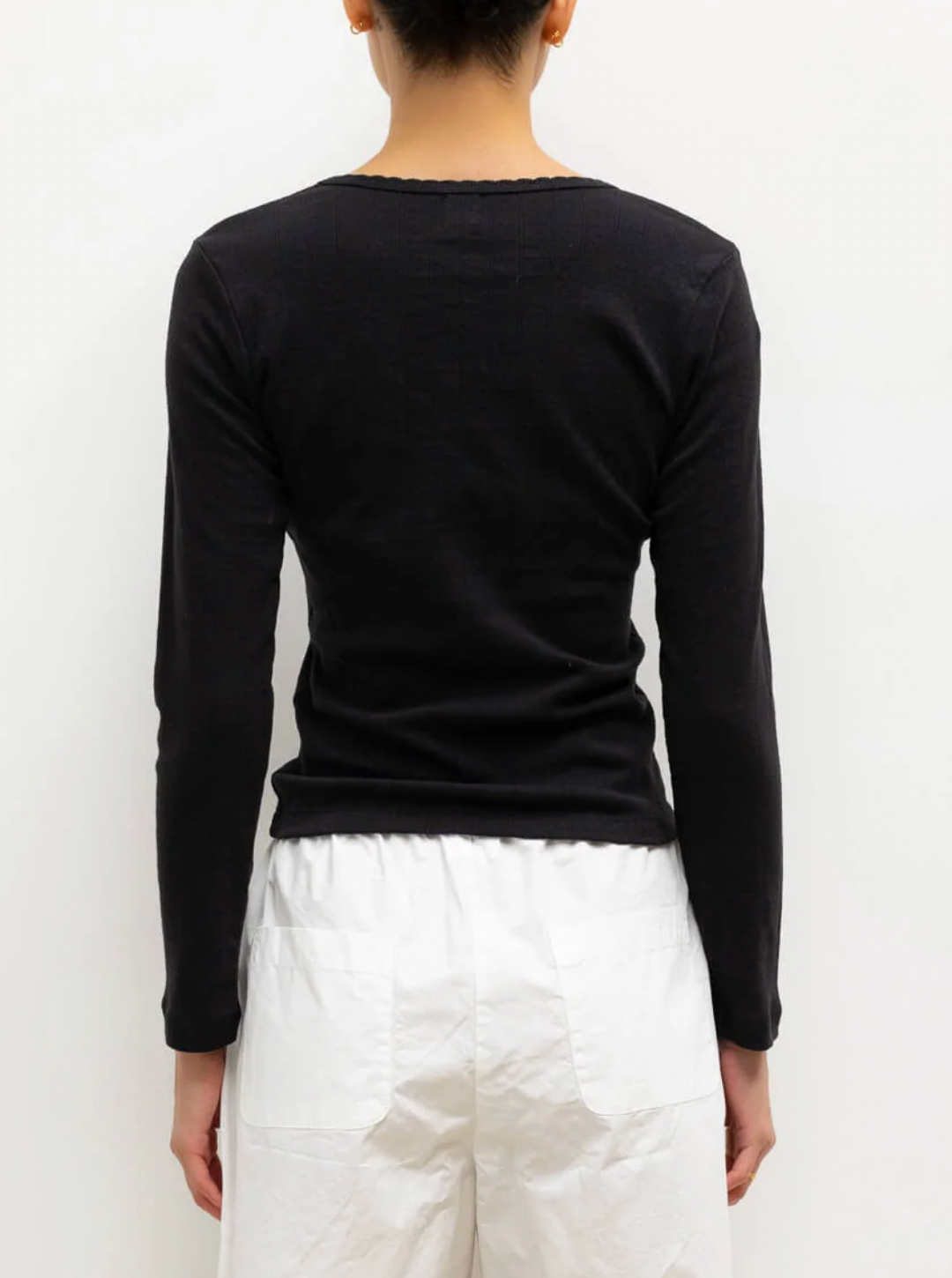 Pointelle Slim Fit Long Sleeve - Black