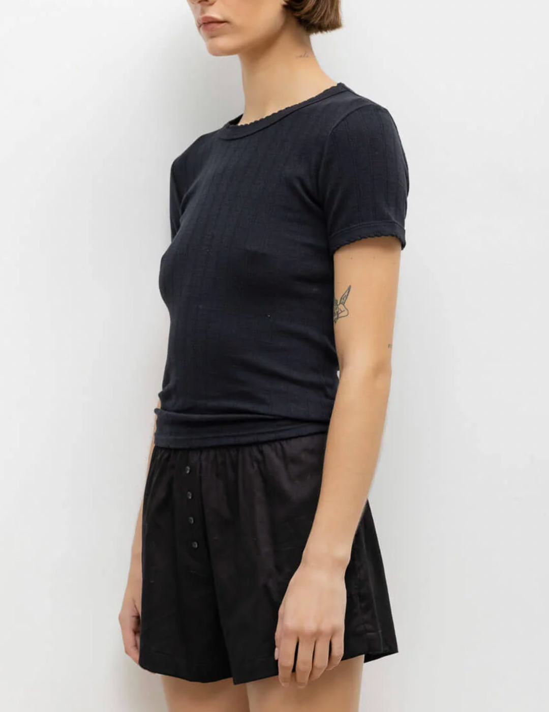 Pointelle Slim Fit Tee - Black