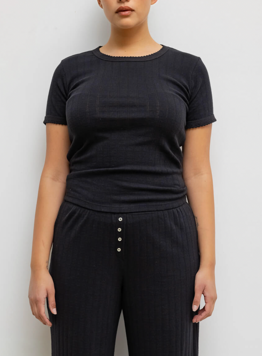Pointelle Slim Fit Tee - Black