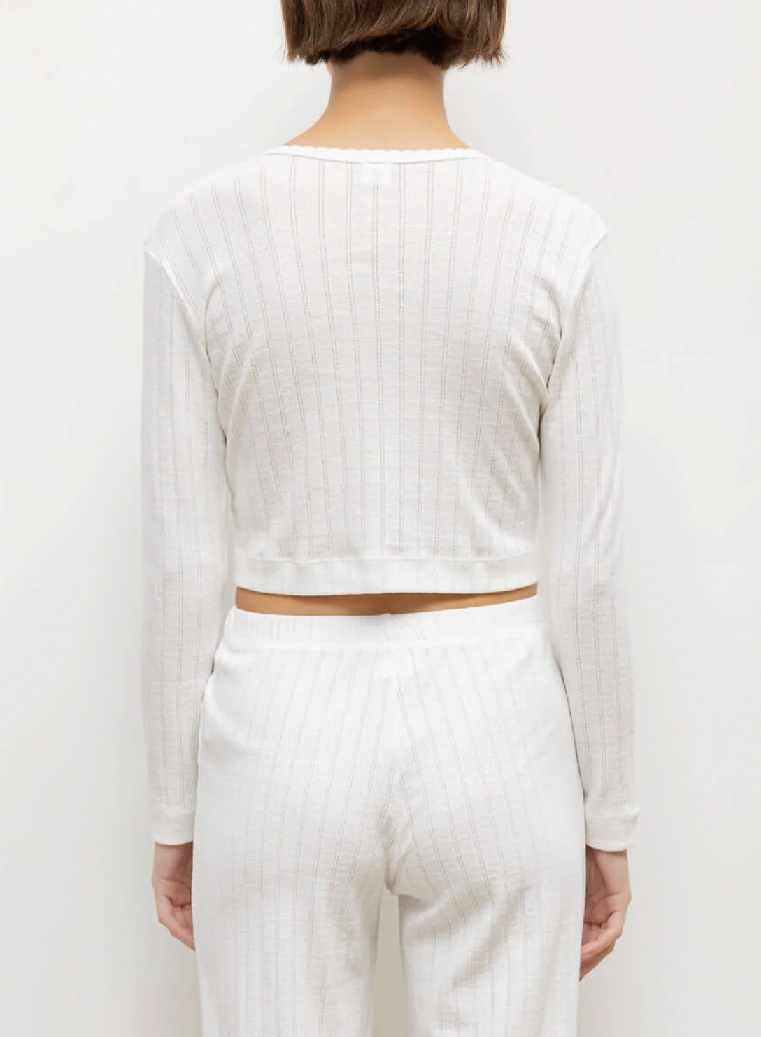Pointelle Crop Cardigan - White