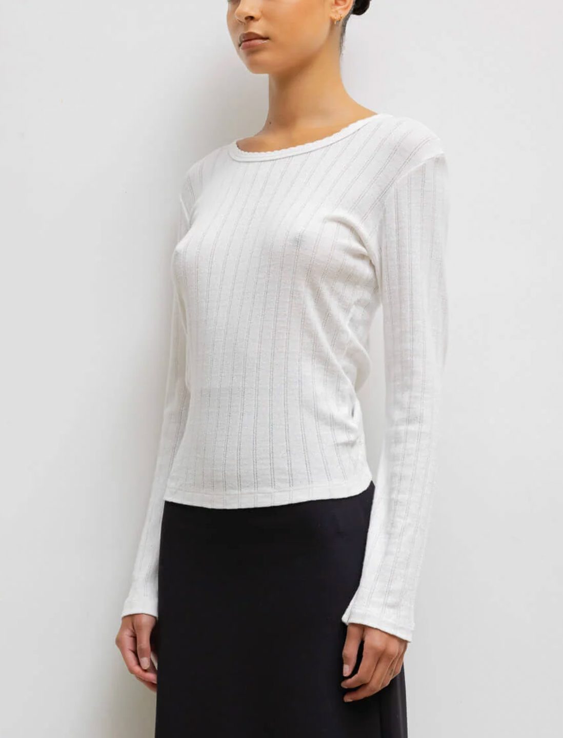Pointelle Slim Fit Long Sleeve - White