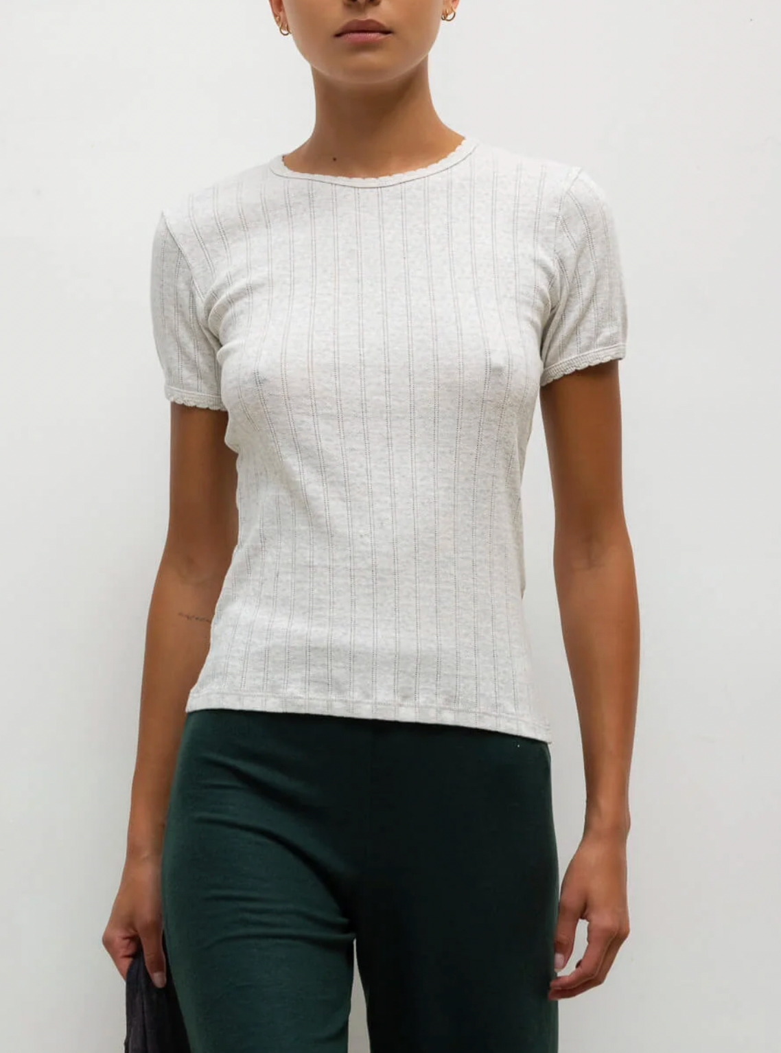 Pointelle Slim Fit Tee - White