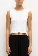 Pointelle Sleeveless Crew - White